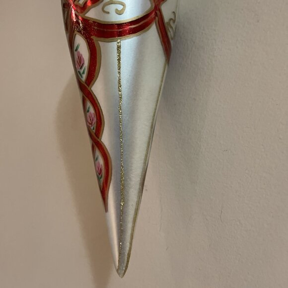 Kurt Adler Hand Blown Glass Christmas Ornament Hand Painted Ribbons Floral 8" - Picture 3 of 7